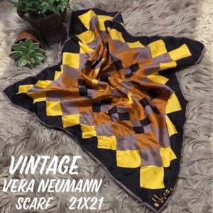 Vintage Vera Neumann Scarf-21x21-Black/Yellow/Mustard-EUC